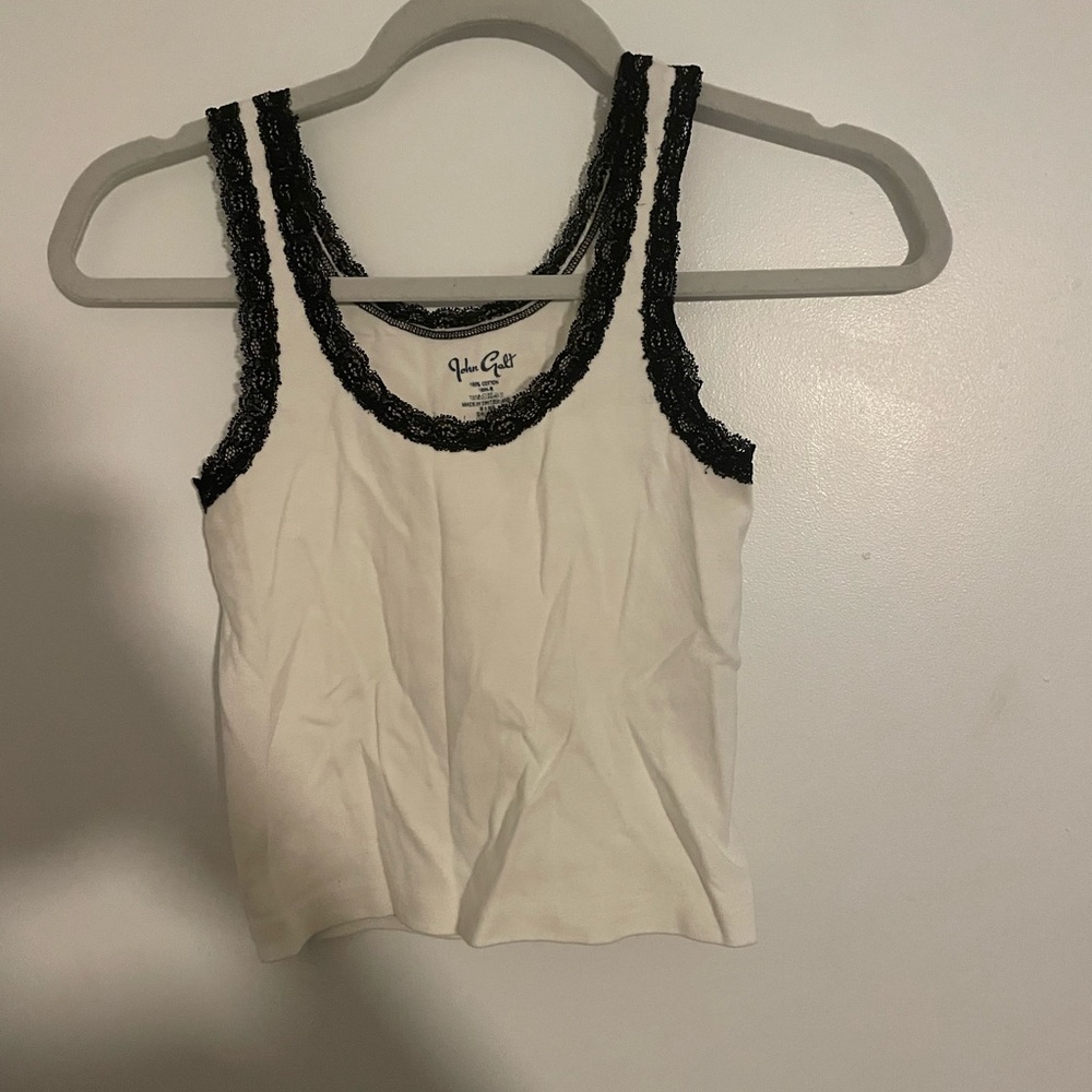 White and Black Lace Trim Tank Top